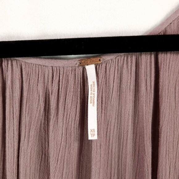 Free People Blouson Mini Dress Size XS Boho Tunic Balloon Sleeve Raw Hem Crinkle - Picture 5 of 13